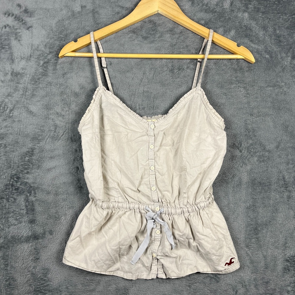 Vintage Hollister Camisole Top Womens Small Beige Spaghetti Strap Peplum Waist